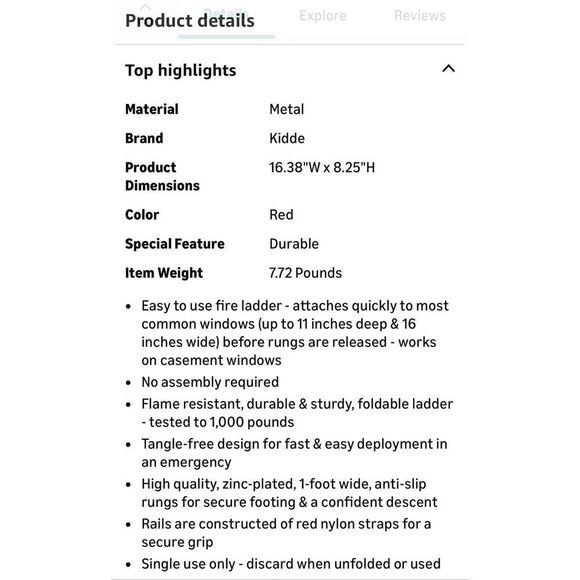 Kidde Fire Escape Ladder 2-Story Rope Ladder/Open Box - Picture 11 of 11